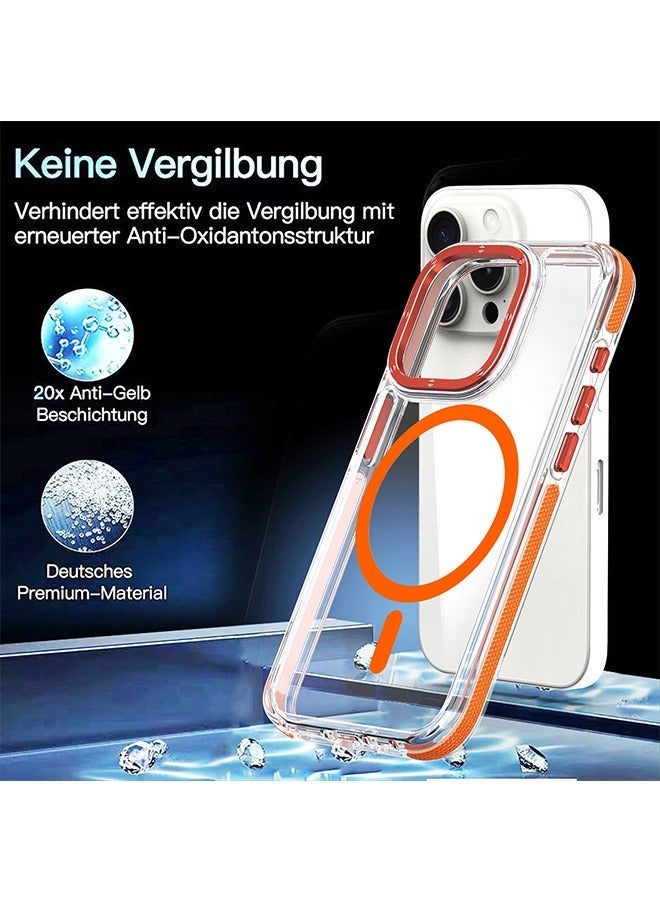 iPhone 16 Pro Max Magsafe Case, Anti Yellow Anti Scratch Stronger Magnets Cover, Slim Clear Cover (Orange) - Image 3